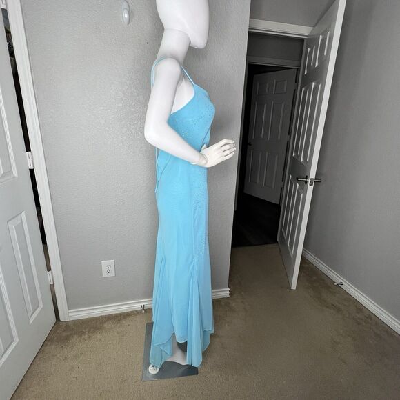 Vintage Size L Maxi Prom Slip Dress Sparkle Fairy Whimsy Blue Handkerchief Hem - Picture 5 of 9